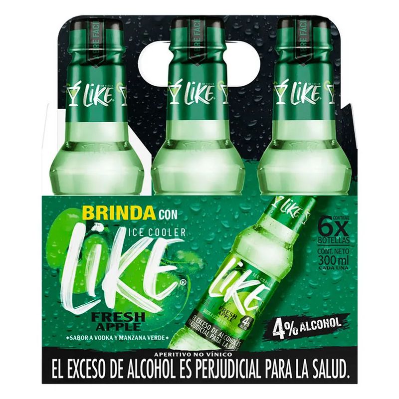 Aperitivo con licor LIKE ICE COOLER fresh apple x6und (1800  ml)