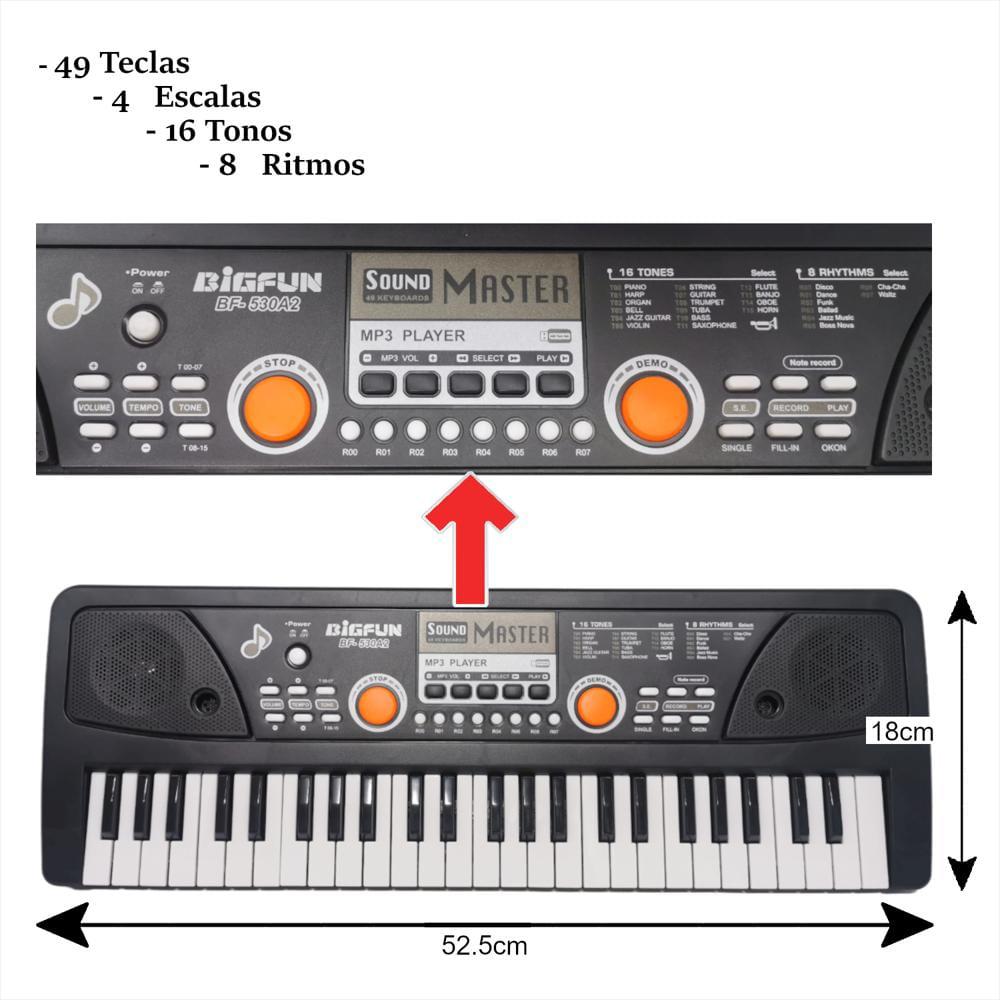 Gran Teclado Organeta 49 Teclas Piano Graba Pistas Infantil img #2