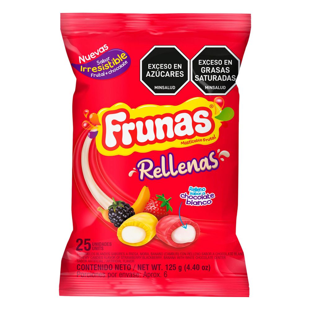 Caramelos FRUNAS BLANDOS FRESA MORA BANANO (125 gr)