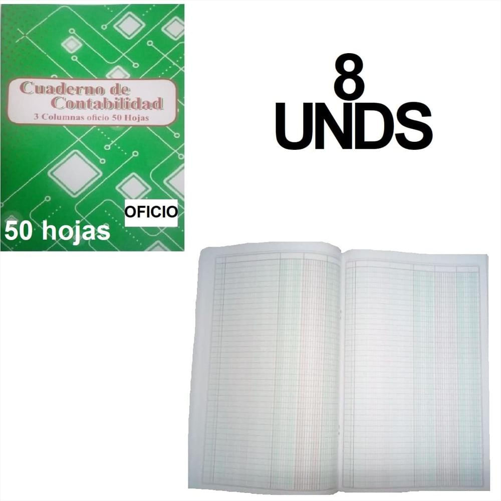 Cuaderno Libro Notas Contables Oficio Pasta Blanda X 8 Unds