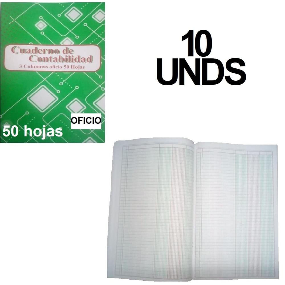 Cuaderno Libro Notas Contables Oficio Pasta Blanda X 10 Unds