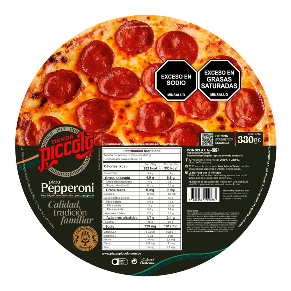 Pizza Mediana Pepperoni PIZZAS PICCOLO 330 gr