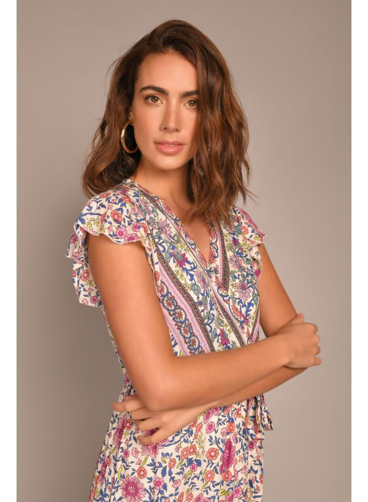 Vestido Largo Estampado Boho Cintura Resortada img #3