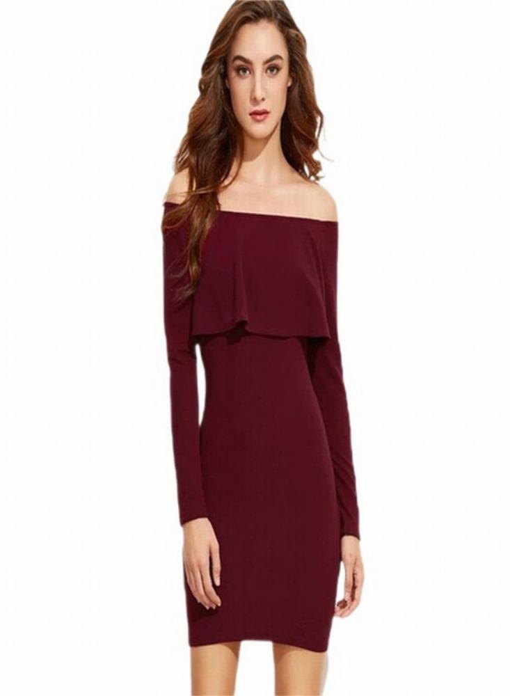 Vestido Sheinside Off Shoulder Color Vino