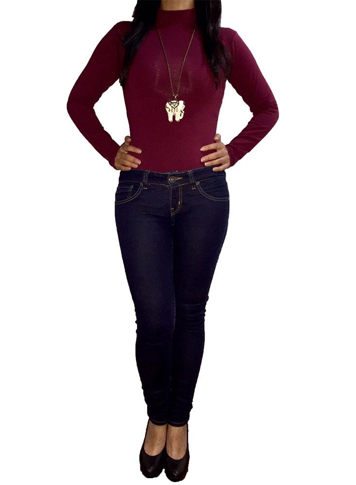 Blusa Body Cuello Alto Manga Larga Algodón Rojo Moda