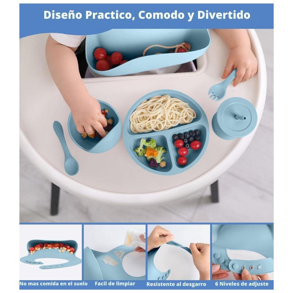 Kit De Alimentación Complementaria Bebes Vajilla Silicona 9Pcs Verde Miltitar img #4