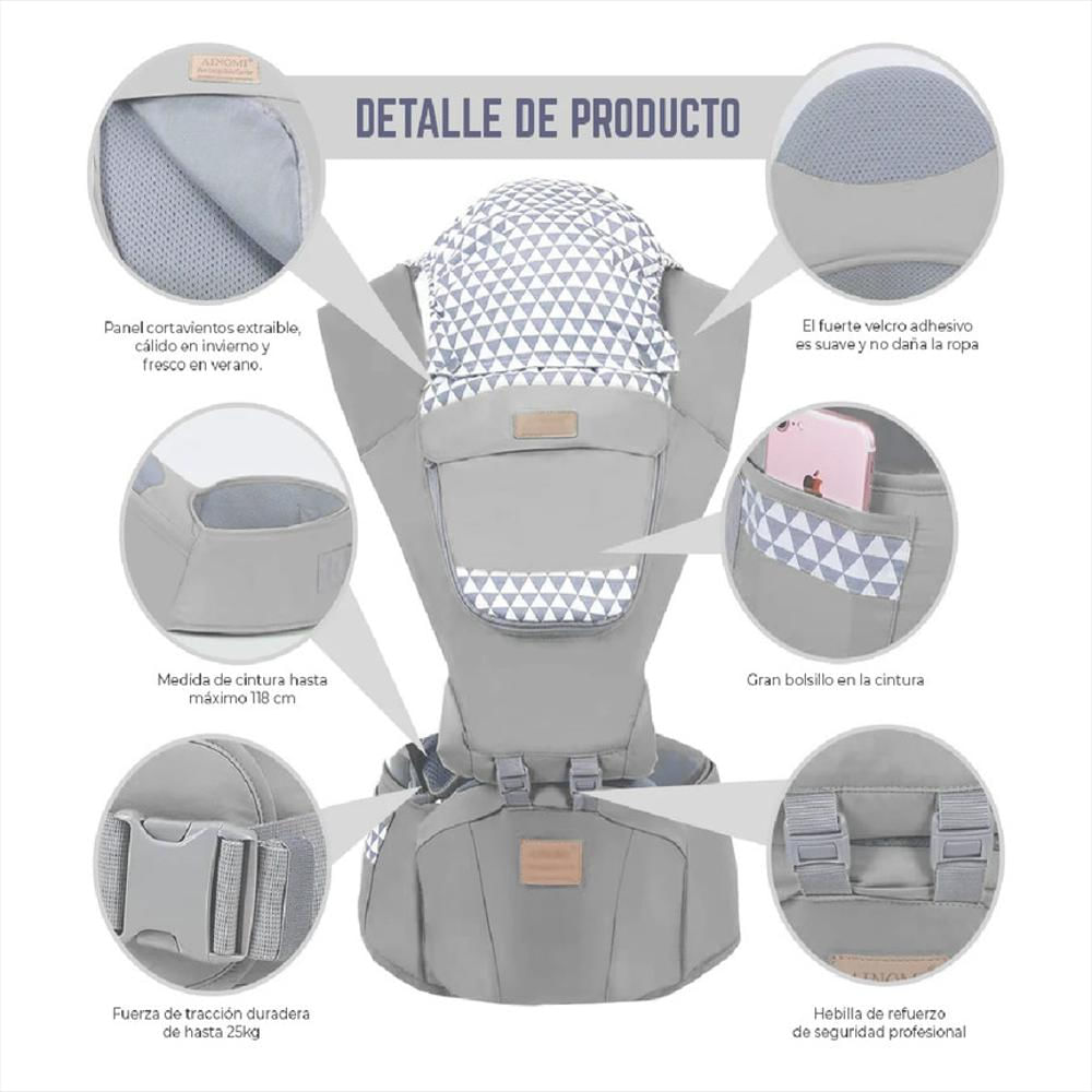 Cargador Porta Bebe Ergonómico Con Asiento 6 En 1 De 0 36M Gris img #3