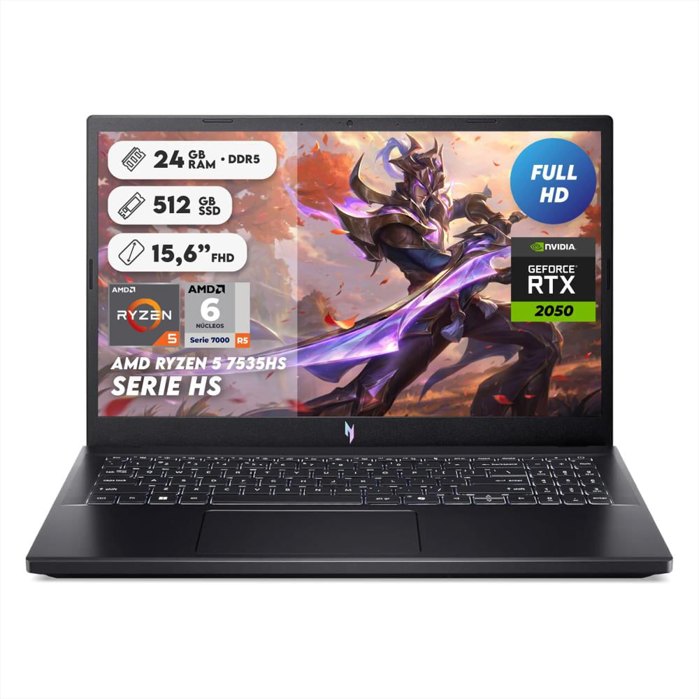 Portatil Gamer Acer Nitro V15 Ryzen 5 7535Hs Ram 24Gb Ssd 512Gb Rtx 2050