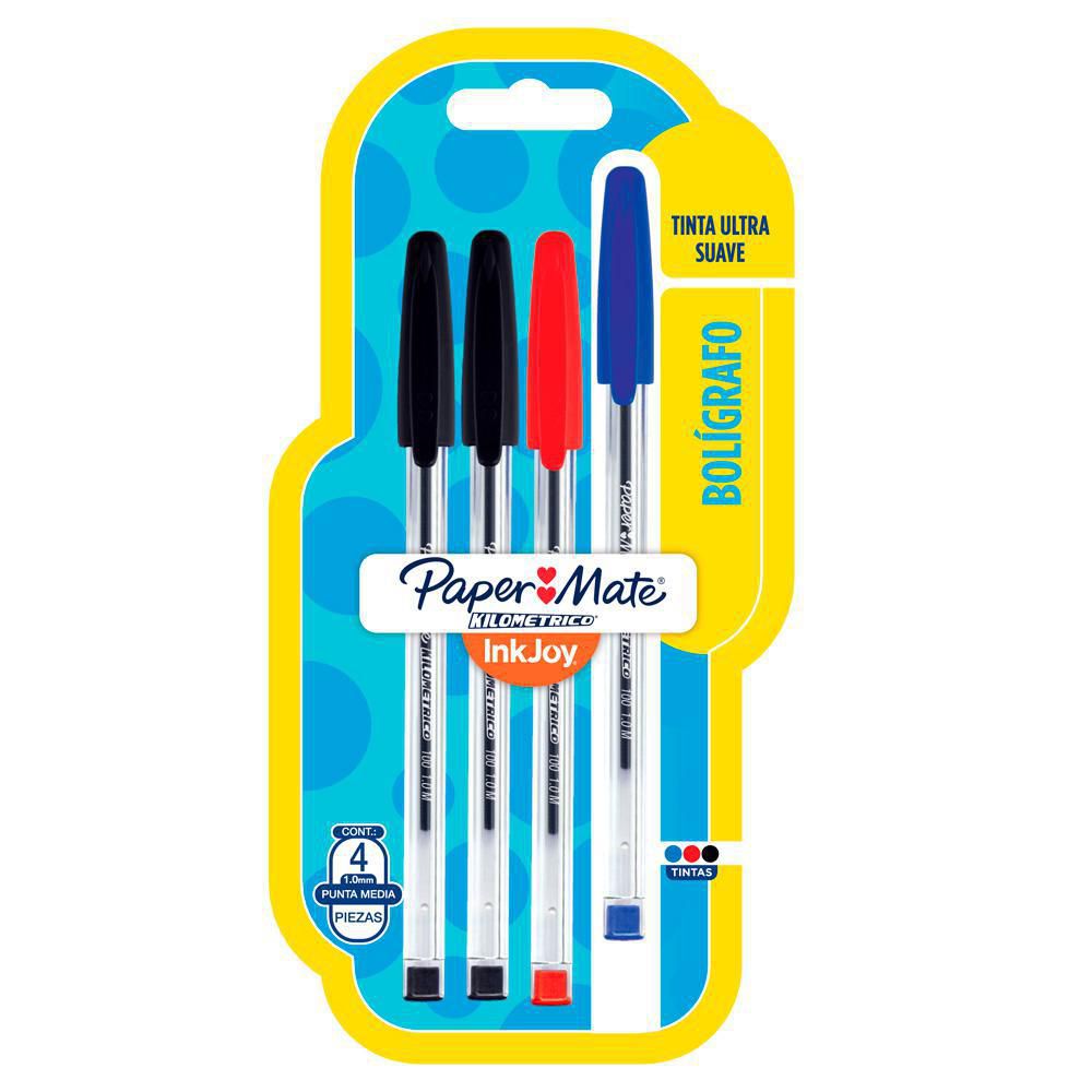 Lapicero Boligrafo X4 2Negro 1Azul 1 Rojo PAPER MATE
