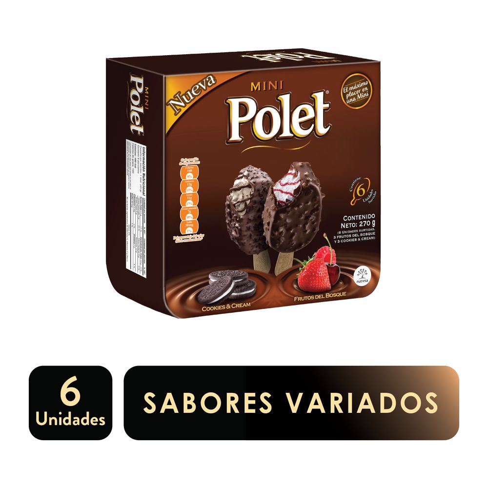 Paleta CREM HELADO mini polet sabores surtidos x6und (270 gr)
