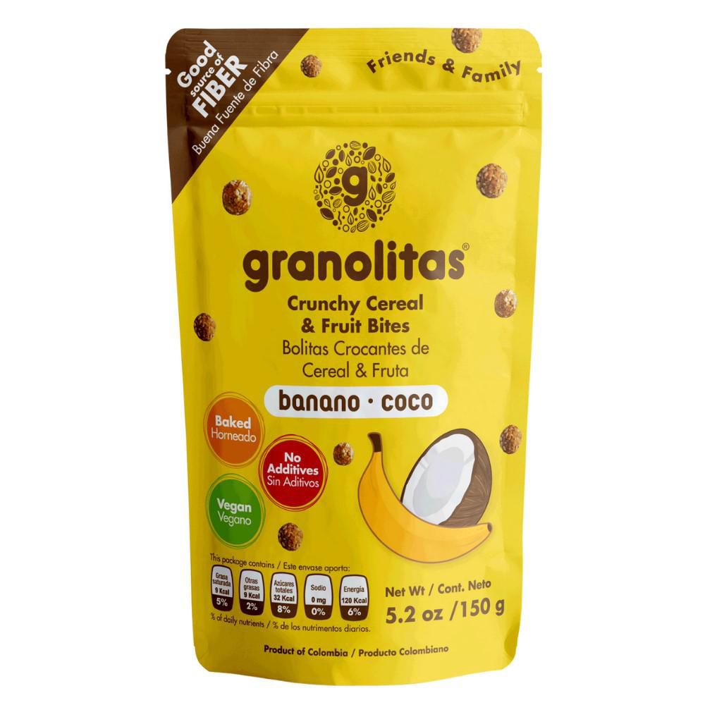 Mezcla cereal crocante GRANOLITAS con fruta banano y coco (150 gr)