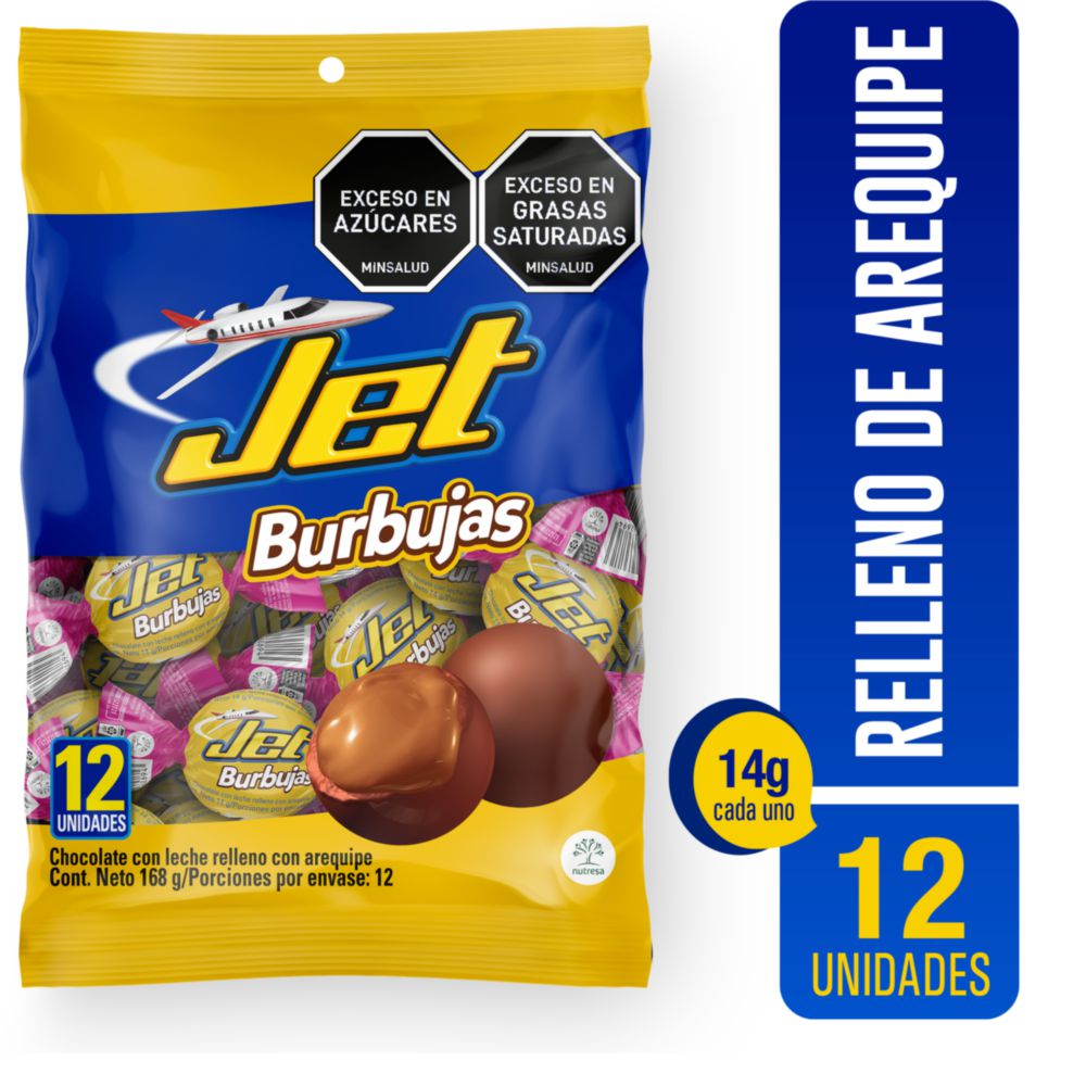Chocolatina JET burbuja rellena de arequipe x12und (168 gr)