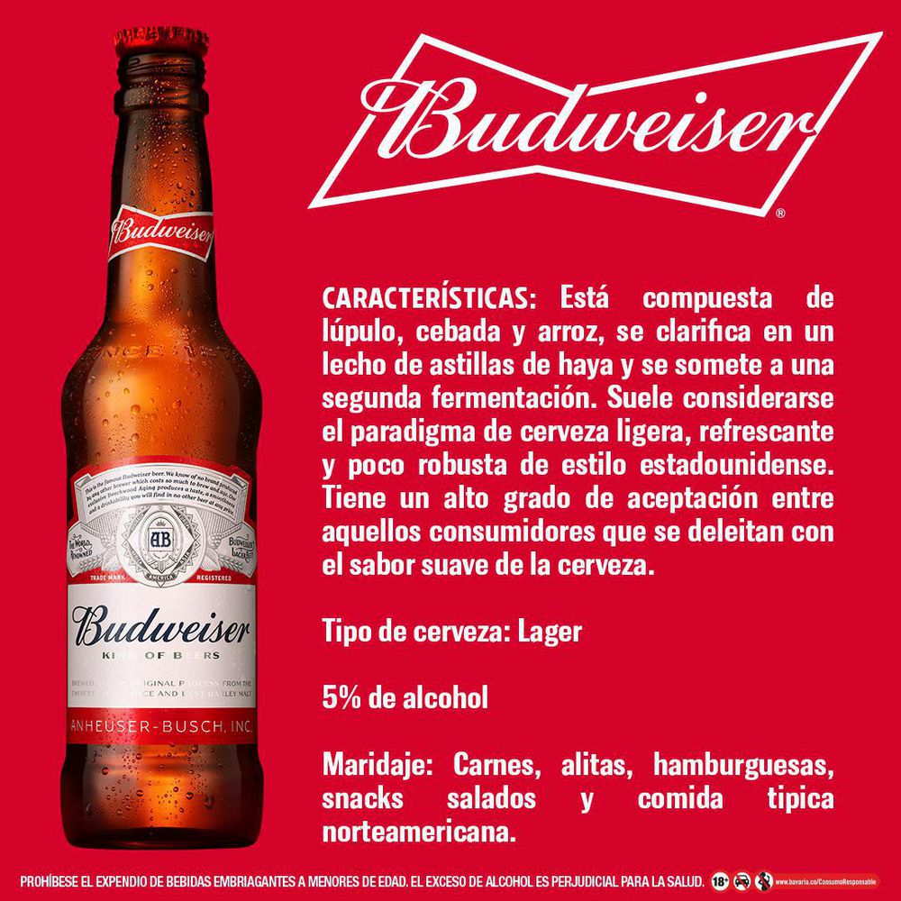 Cerveza BUDWEISER Botella x6und (1890  ml) img #2