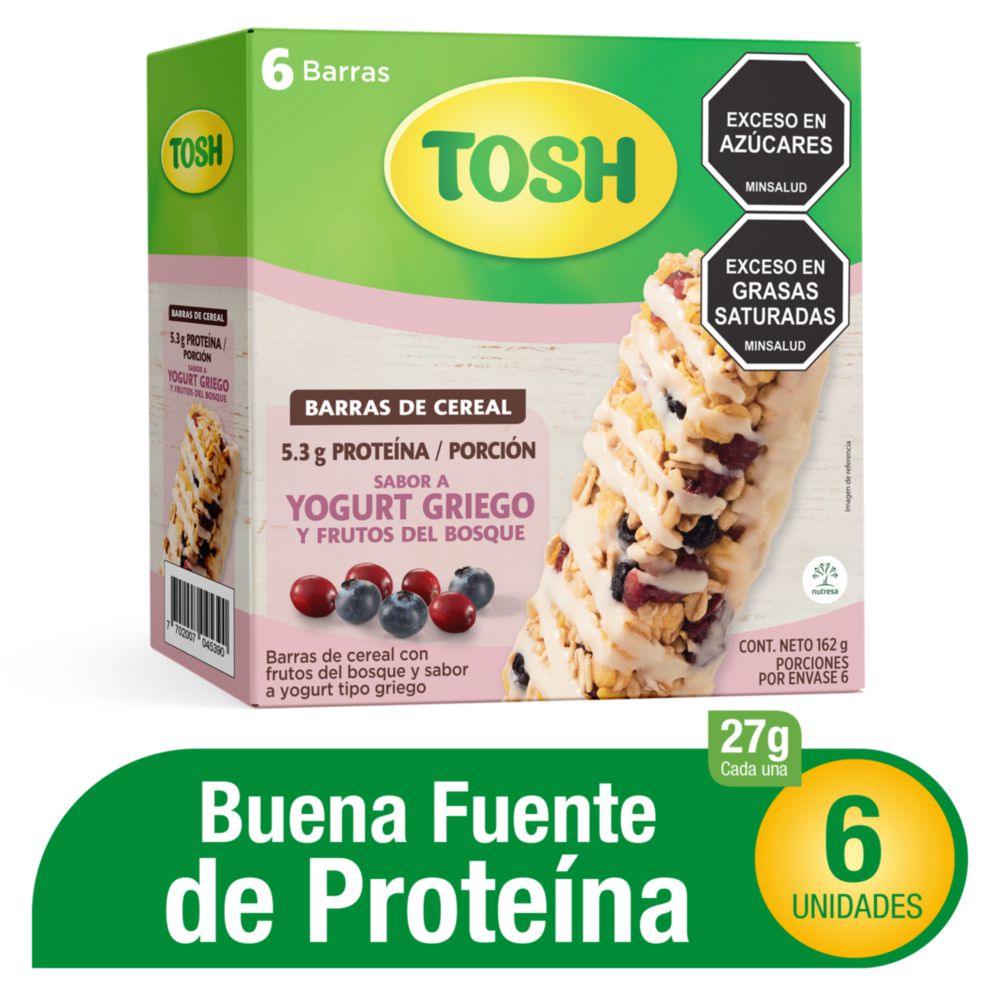 Barras de cereal TOSH Yogurt griego y frutos del bosque (162 gr)