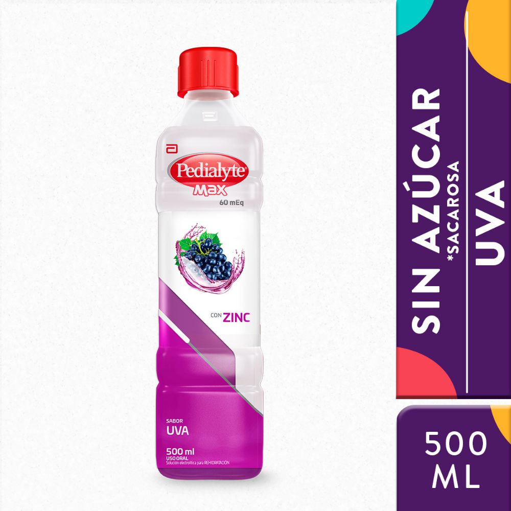 Suero PEDIALYTE Max uva 60mEq con zinc (500  ml)