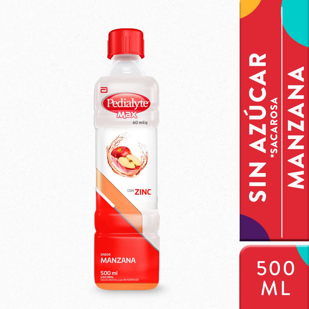 Suero PEDIALYTE Max manzana 60mEq con zinc (500  ml)