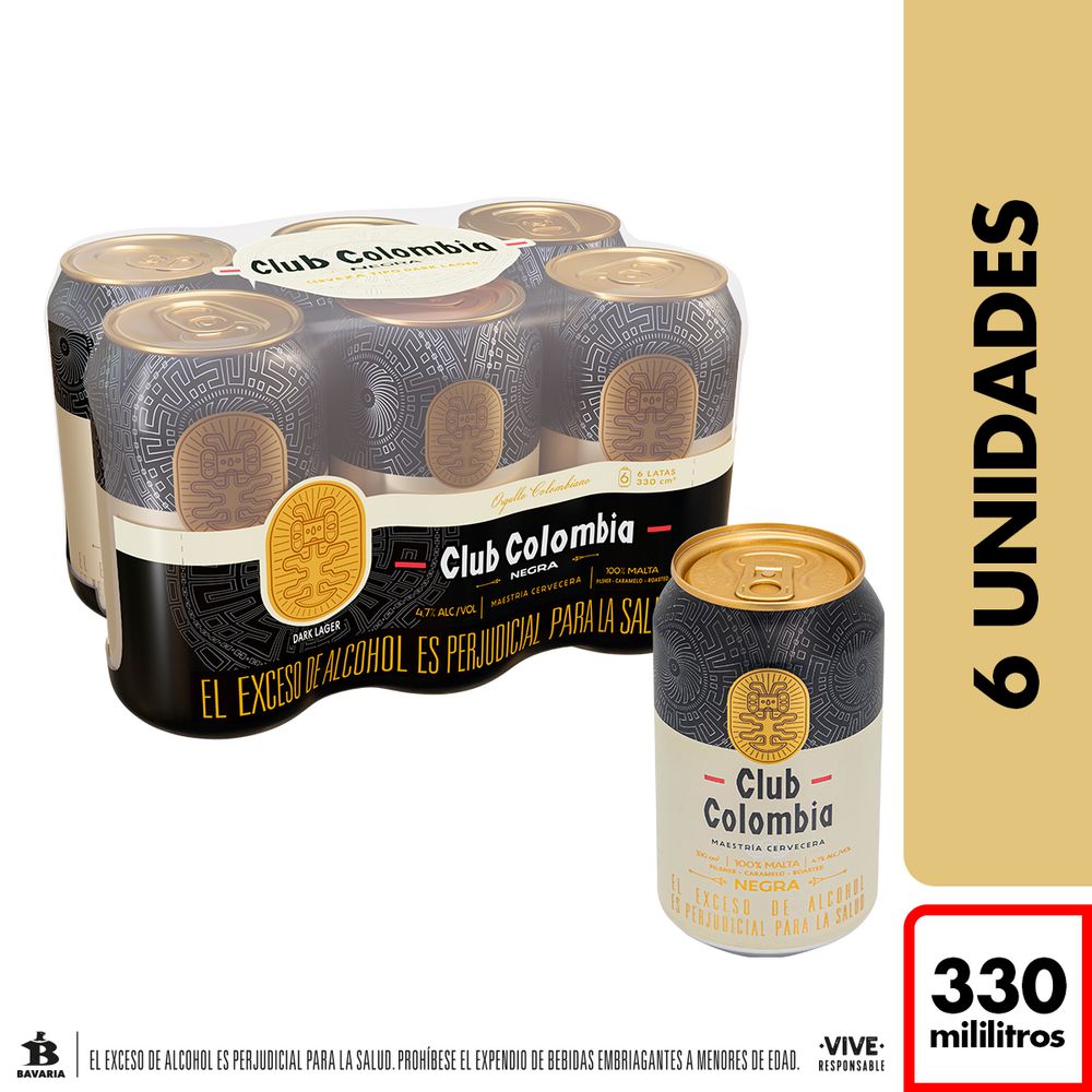 Cerveza CLUB COLOMBIA negra lata x6und (1980 ml)