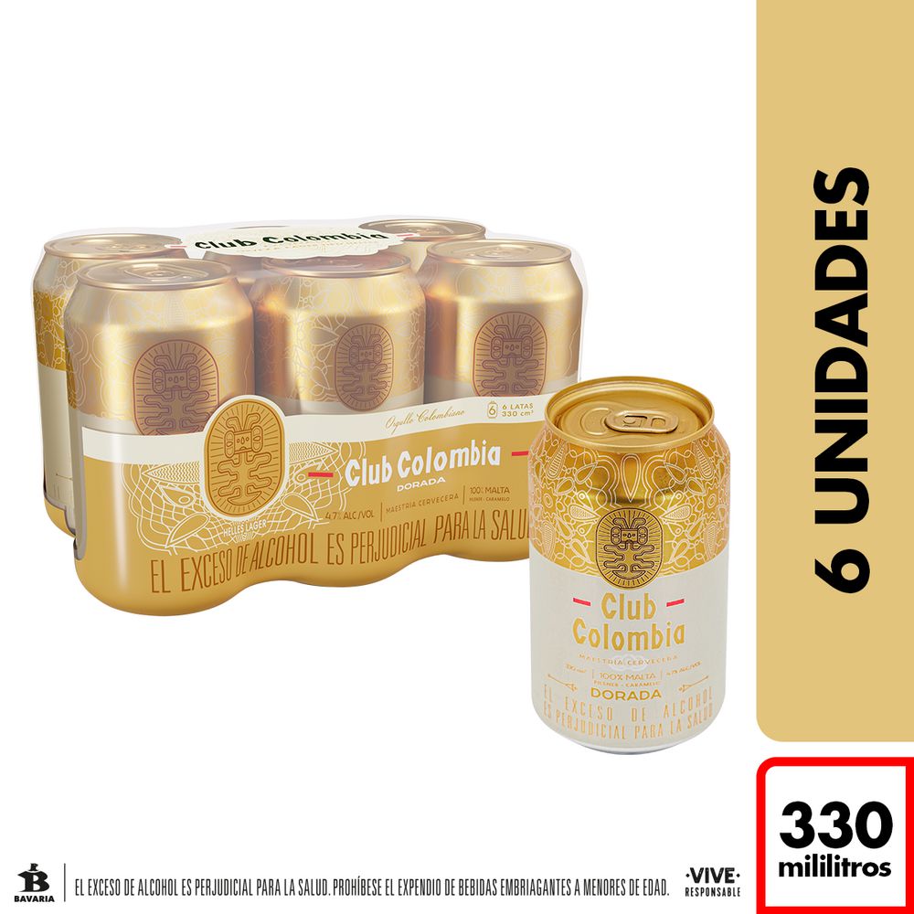 Cerveza X 6 LATA DORADA CLUB COLOMBIA 1980 ml
