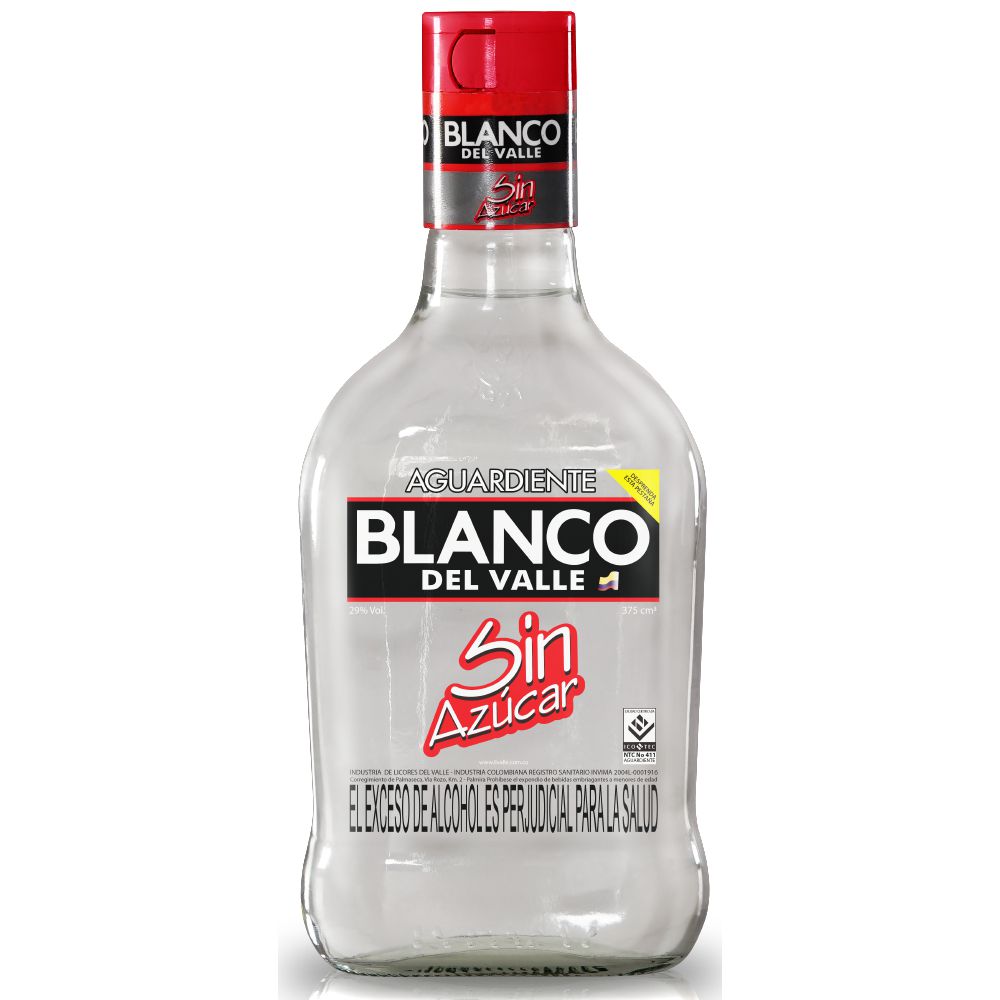 Aguardiente BLANCO Del Valle sin azúcar media (375 ml)