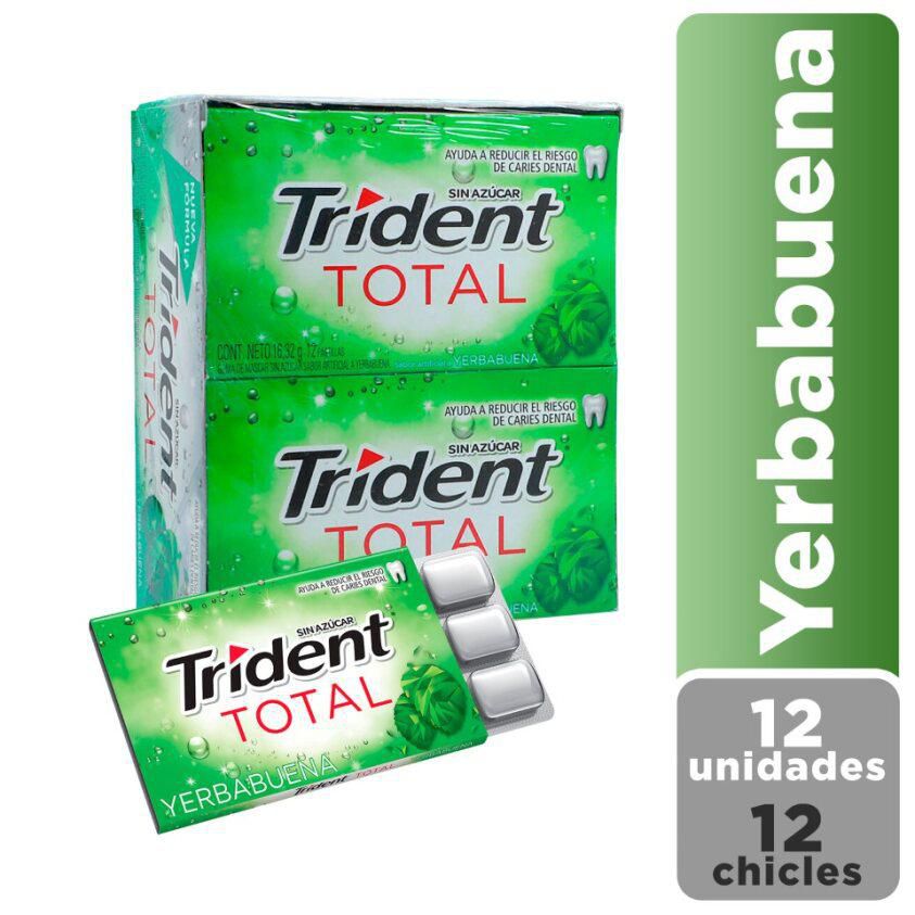Chicle TRIDENT Total Yerbabuena Sin Azúcar x12paq (195.8  gr)