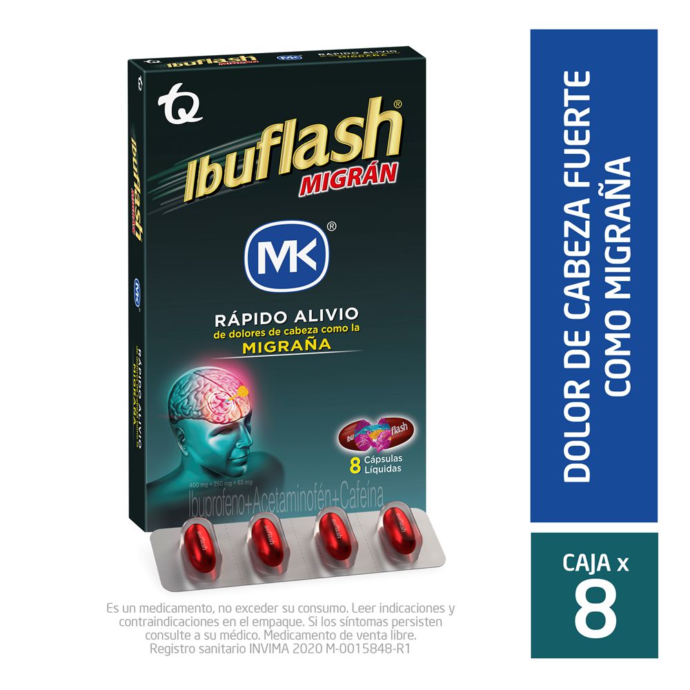 Cápsulas Líquidas IBUFLASH MK Dolor De Cabeza Y Migraña (8 und)
