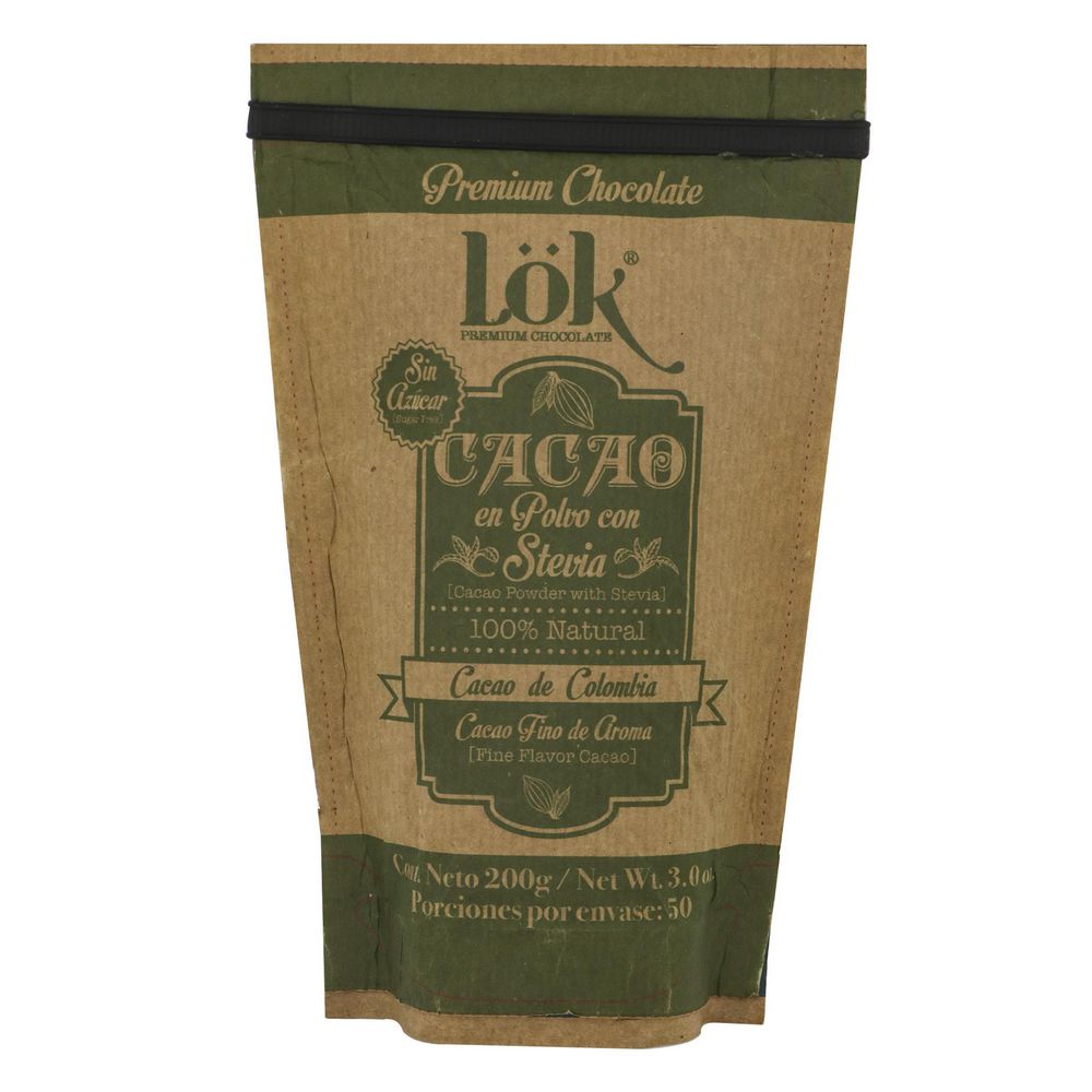 Cacao LOK PREMIUM PRODUCTS POLVO STEVIA FINO (200 gr)