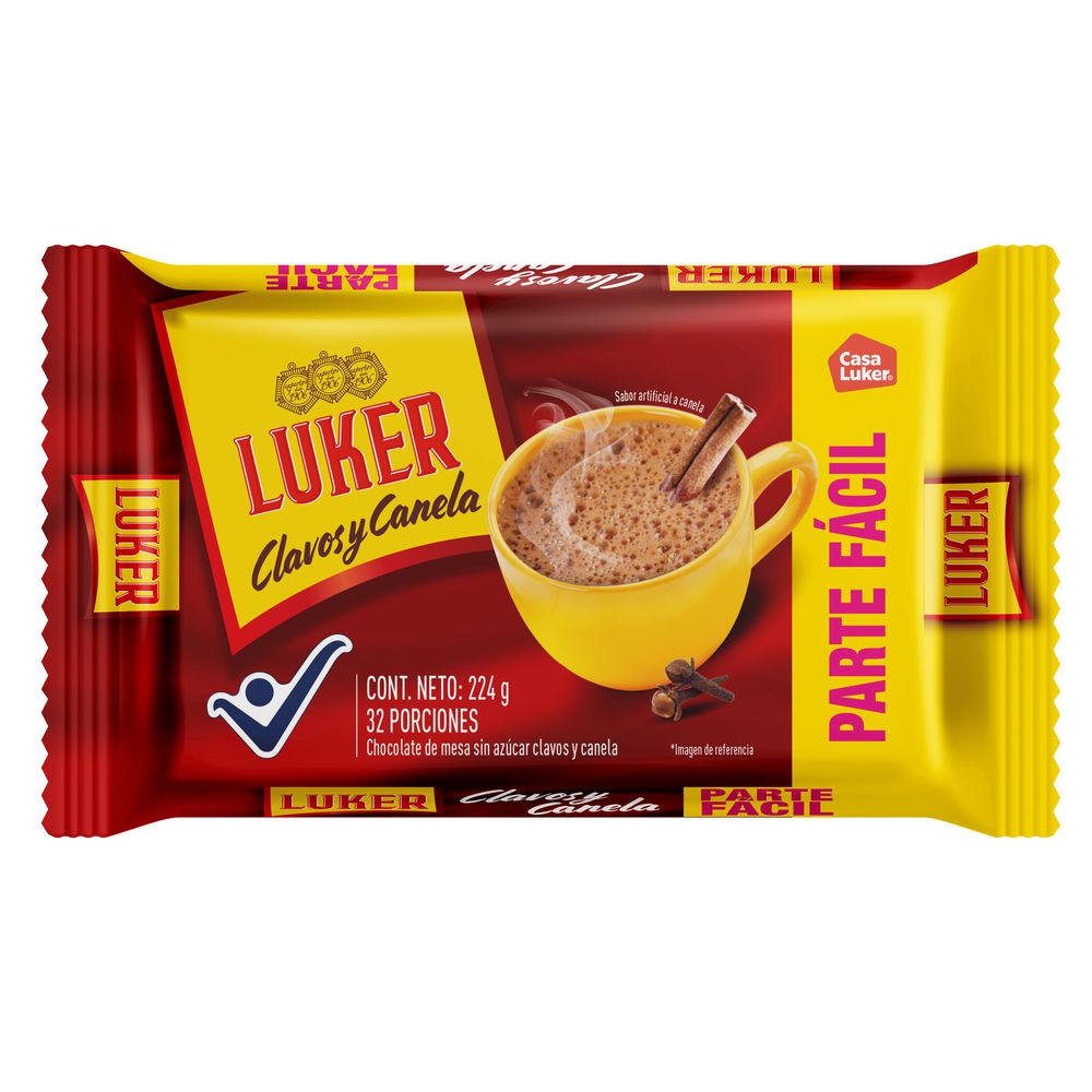 Chocolate LUKER sin azúcar con clavos y canela  (224  gr)