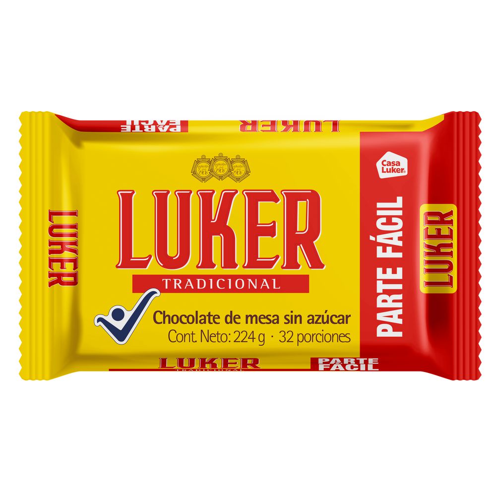 Chocolate LUKER tradicional sin azúcar (224 gr)