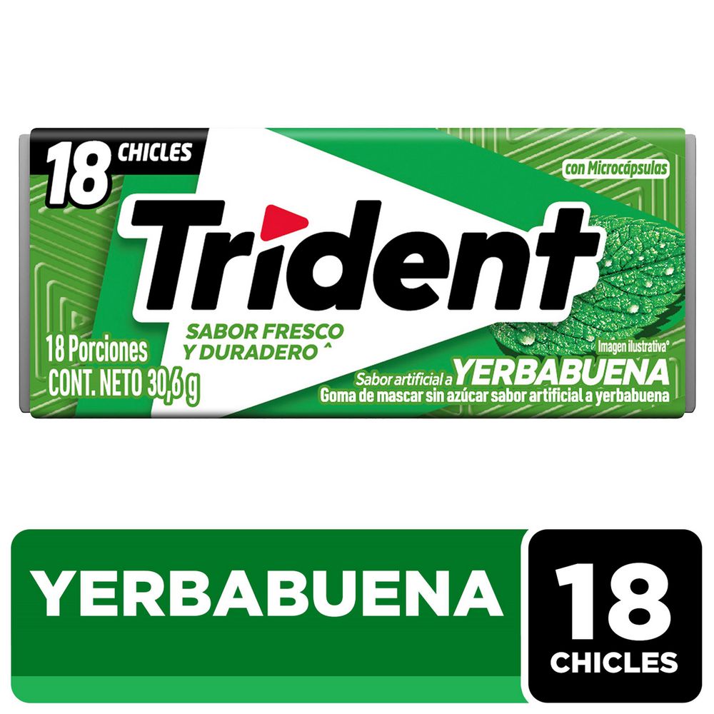 Chicle TRIDENT Sin Azúcar Yerbabuena x18und (30.6 gr)