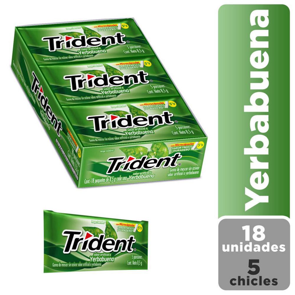 Chicle TRIDENT Yerbabuena Sin Azúcar x18Paquetes (153 gr)