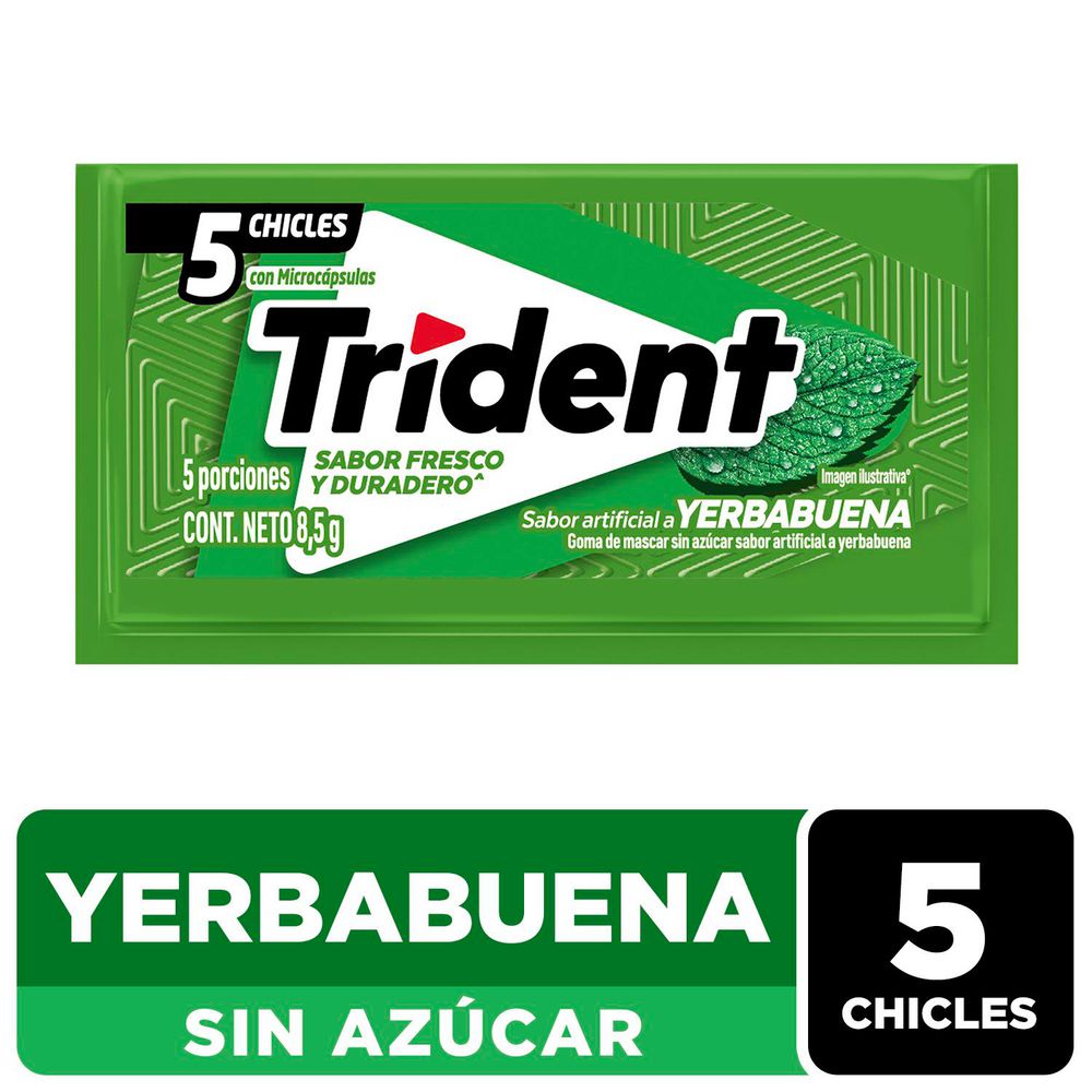 Chicle TRIDENT Sin Azúcar Yerbabuena x5und (8.5 gr)