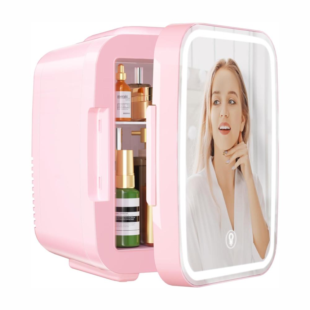 Mini Nevera Para Maquillaje Cuidado De La Piel Con Espejo Led