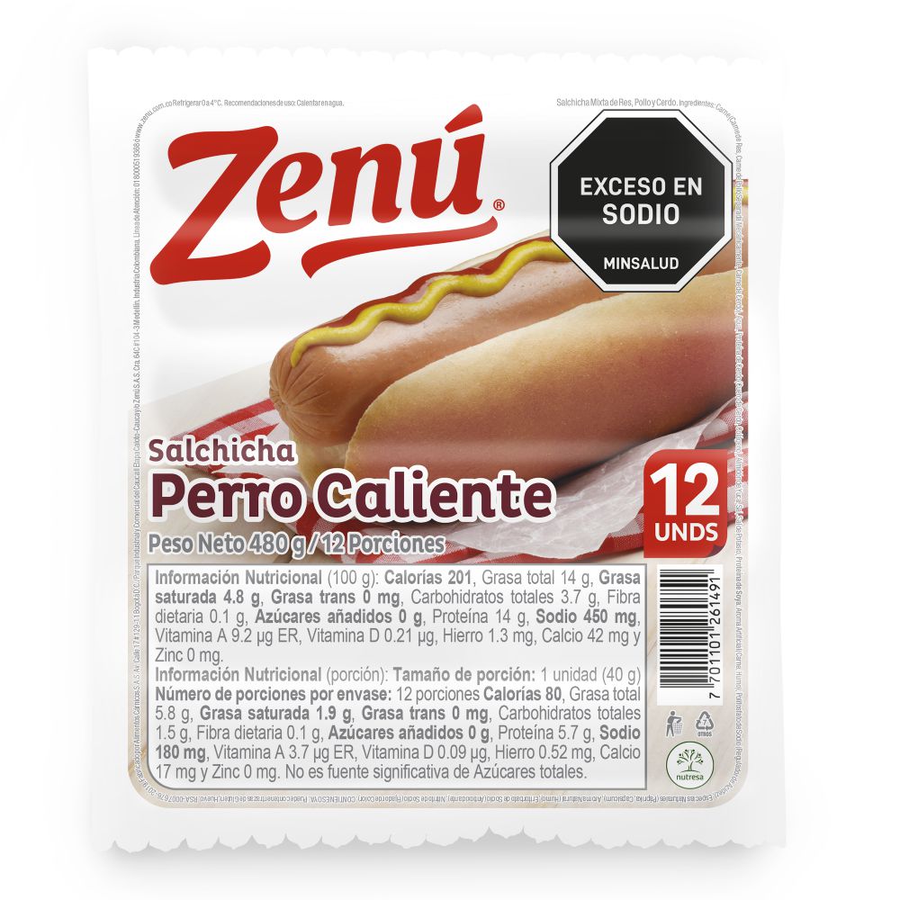 Salchicha ZENU perro caliente x12und (480 gr)