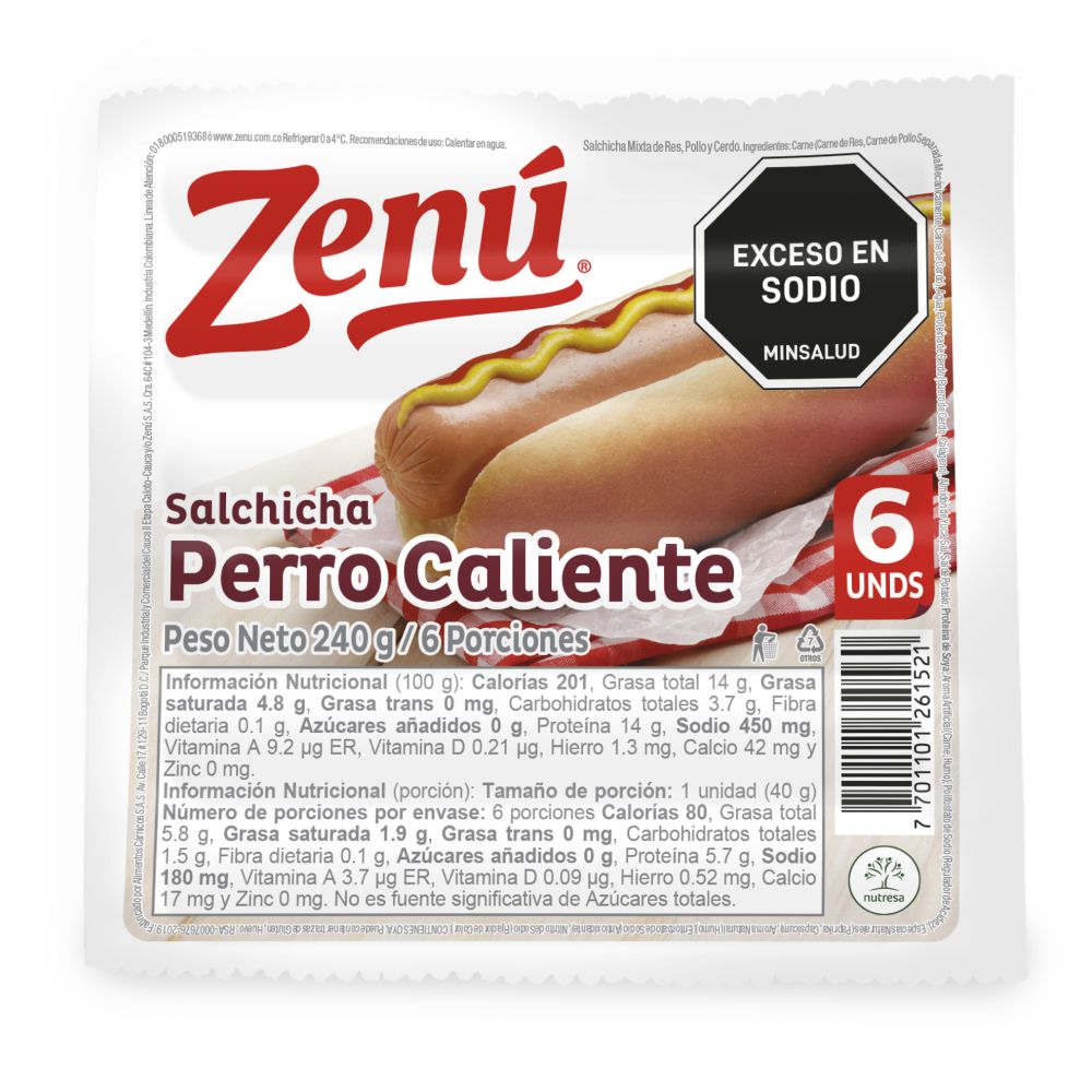 Salchicha ZENU perro caliente x6und (240 gr)