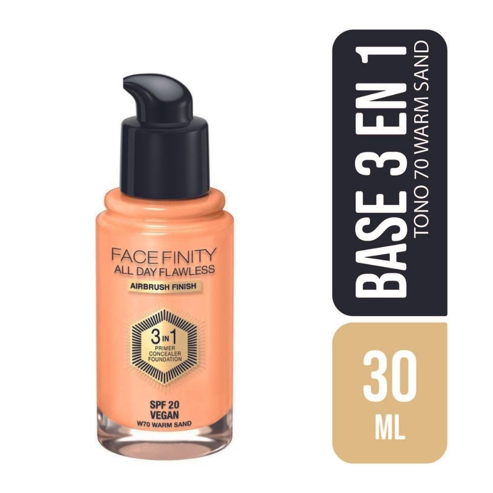 Base líquida MAX FACTOR 3en1 face finity tono 70 warm sand (30 ml)