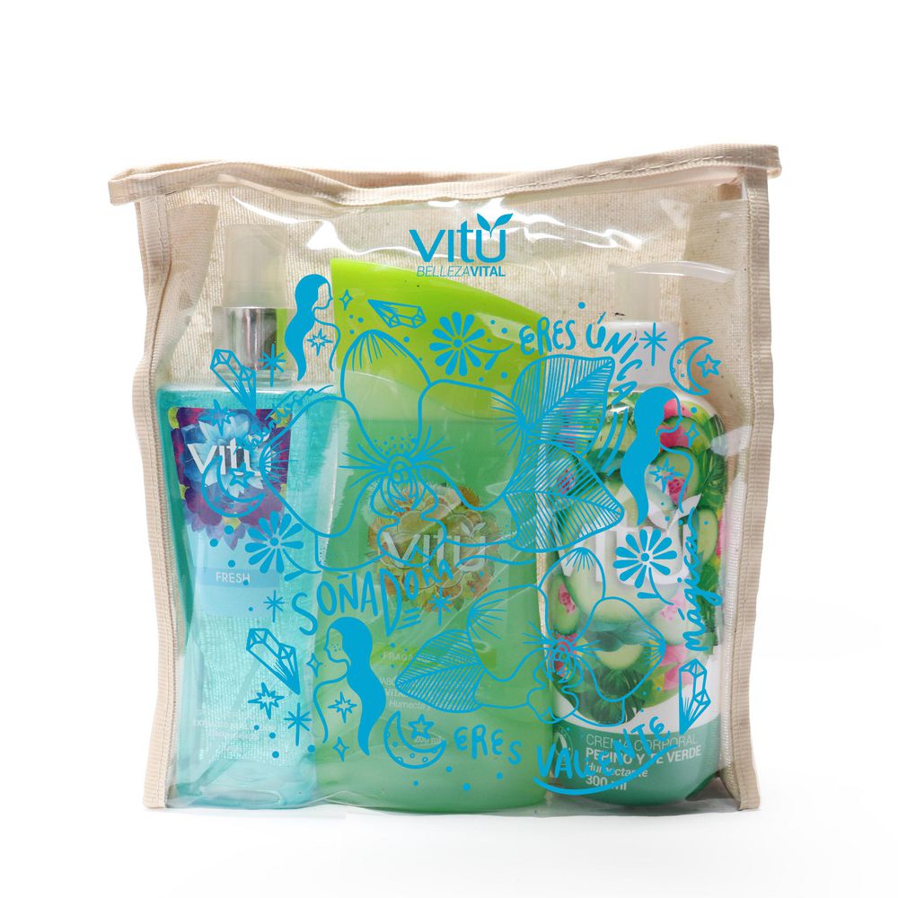 Kit cuidado corporal VITU Crema corporal + splash + jabón (740 ml)
