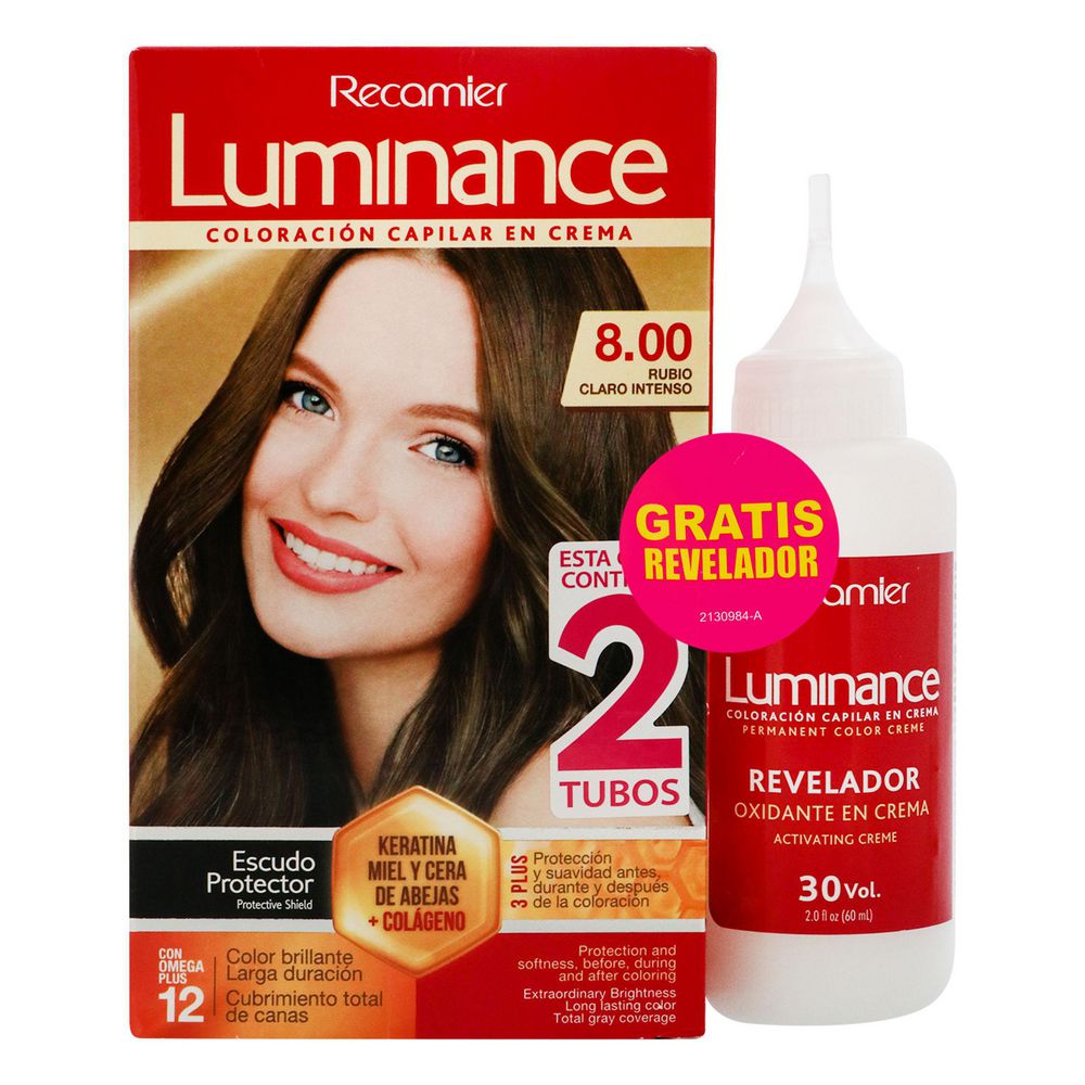 Tinte LUMINANCE 8.00 RUBIO CLARO + OXIGENTA (5 und)