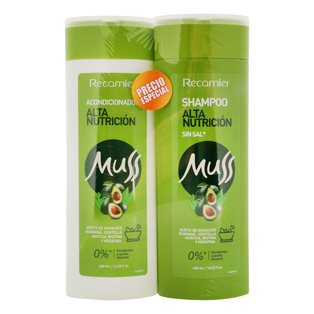 Shampoo + Acondicionador MUSS Alta Nutrición Sin Sal (2 UNIDAD)