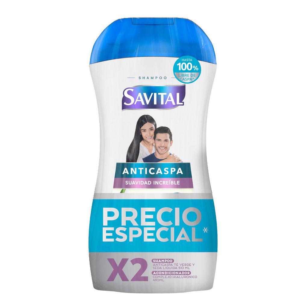 SHAMPOO SAVITAL ANTICASPA TE VERDE Y SEDA X2 (1000  ml) img #2