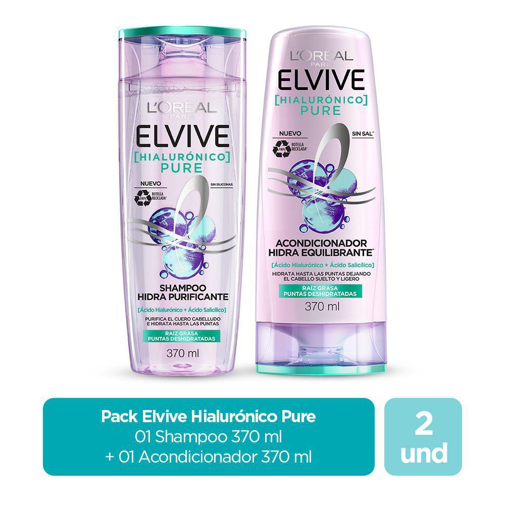 Shampoo + acondicionador ELVIVE Loreal Paris hidra purificante pure (740 ml)