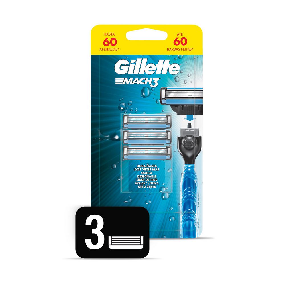 Máquina De Afeitar GILLETTE MACH 3 Aqua Grip Repuestos  (1  und) img #1