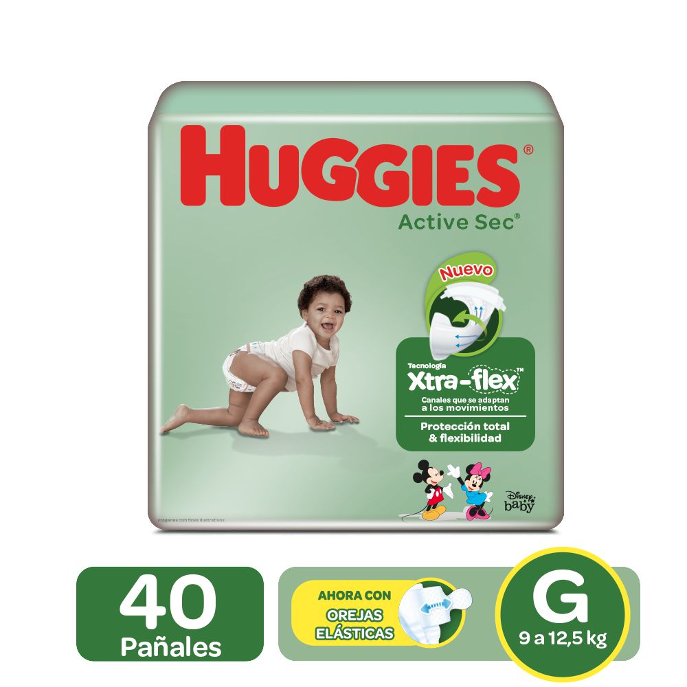 Pañales HUGGIES Active sec etapa 3  G (40  und)