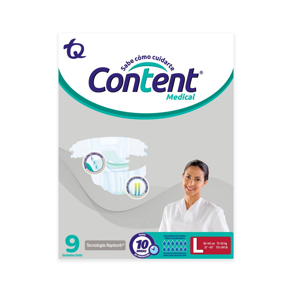Pañales CONTENT adulto talla L teconología rapisorb (9 und)