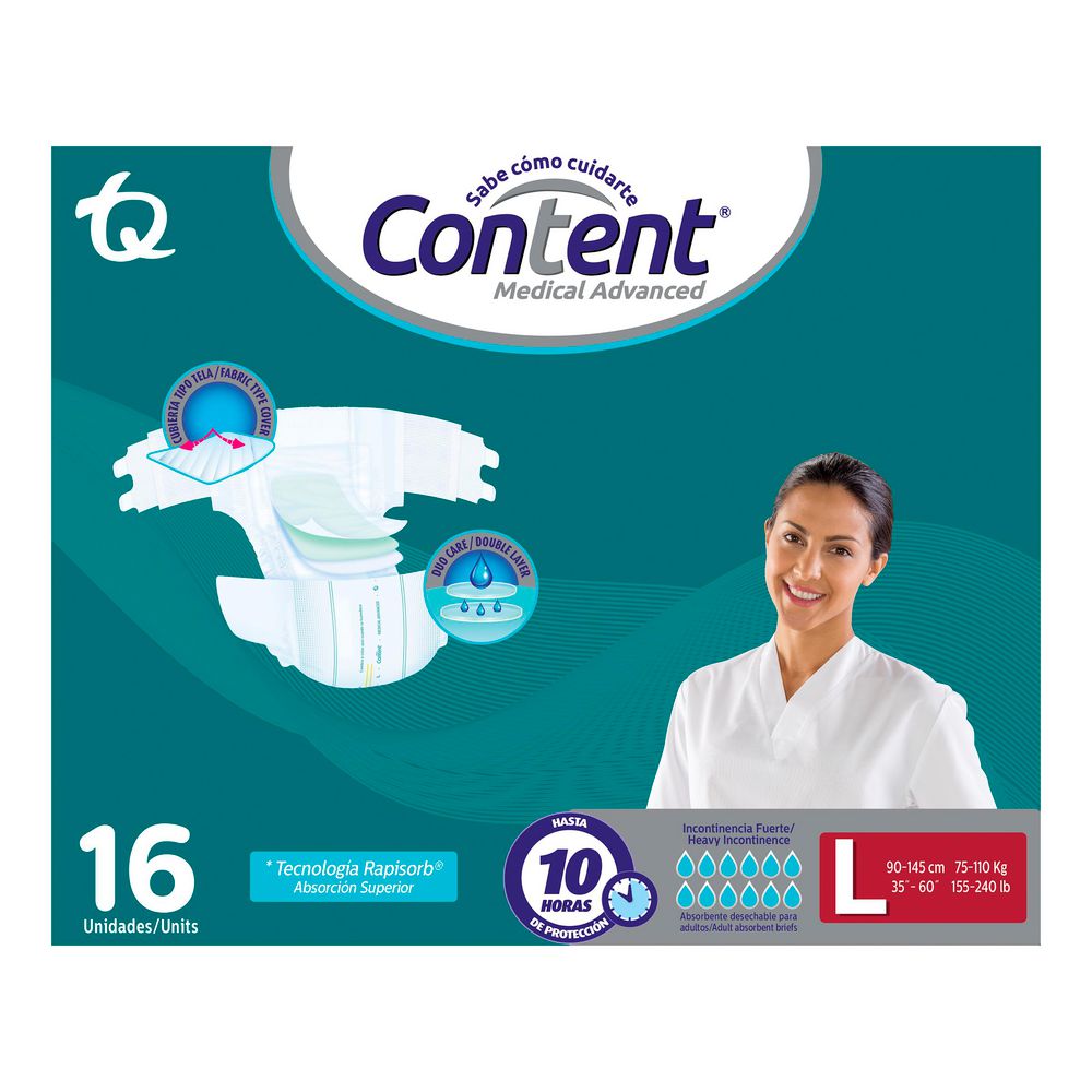 Pañales adulto CONTENT talla L rapisorb absorción superior (16 und)