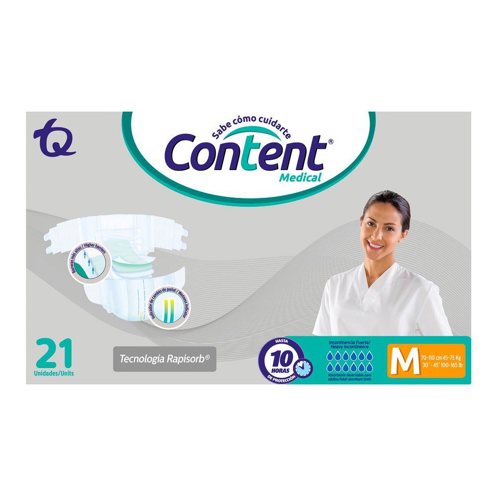 Pañales CONTENT adulto talla M teconología rapisorb (21 und)