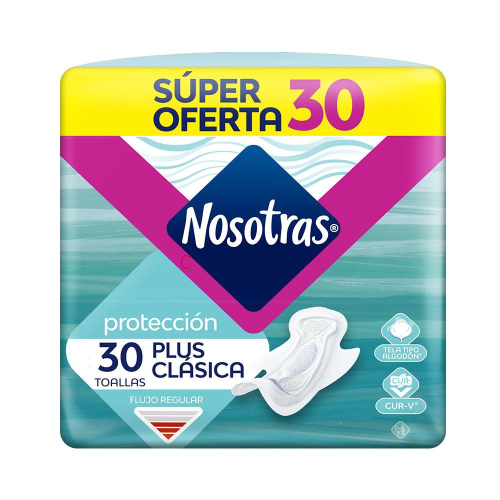 Toallas higiénicas NOSOTRAS Plus clasica tela tipo algodón (30 und)