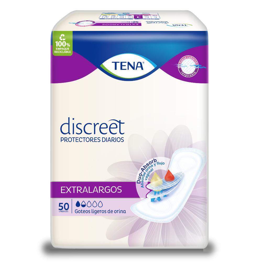Protectores diarios TENA DISCREET Extra largos goteos de orina (50 und)