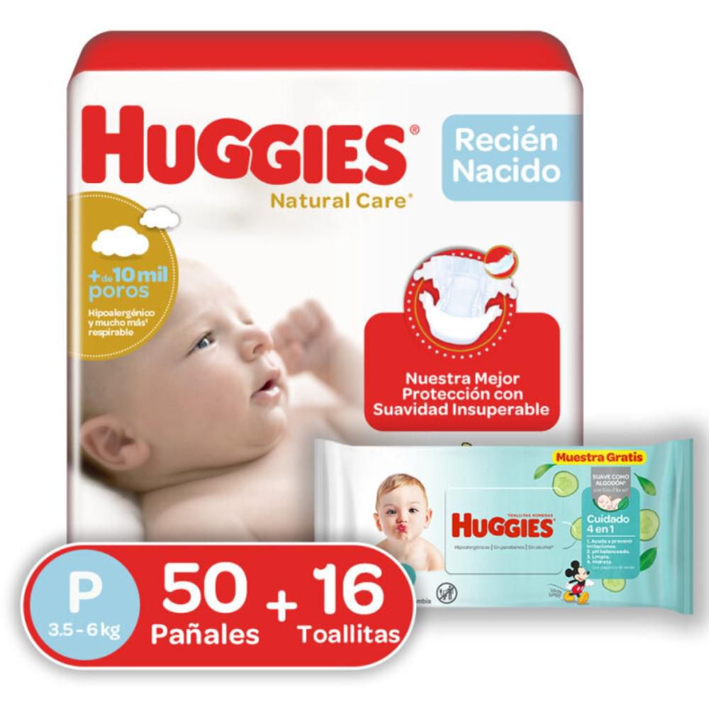 Pañales HUGGIES Natural care 1 P + toallitas (50 und)