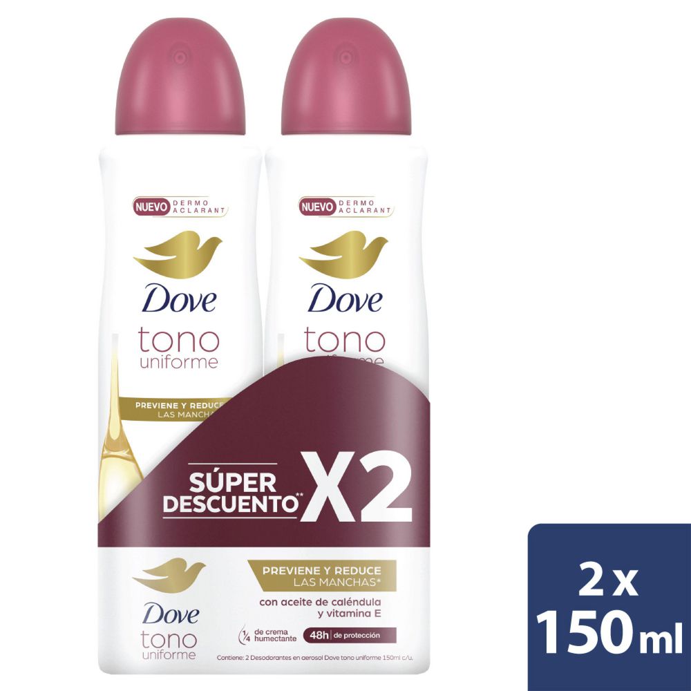 Desodorante DOVE Dermo Aclarante Aerosol x2und (300  ml)