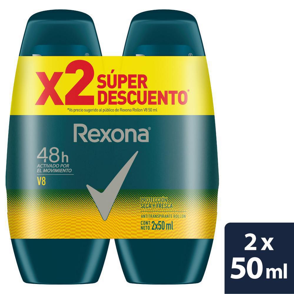Desodorante REXONA V8 Roll On Hombre x2und (100  ml)